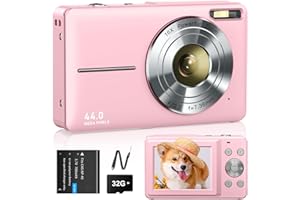 LECRAN Digitalkamera 1080P Fotokamera 44MP Fotoapparat 16X Digitalzoom mit 32GB Karte 1 Akkus Digitalkamera für Kinder Student Jugendliche Anfänger Rosa