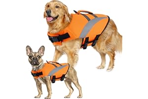 ALAGIRLS Dog Life Jacket, Reflective & Adjustable Dog Life Vest with Rescue Handle for Swimming Boating Beach, Ripstop Dog Swimsuit Puppy Safety Flotation Vest for Small Medium Large Dogs, Orange XL
