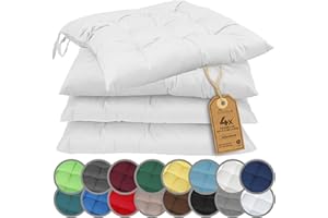 NatureMark Set de 4 Cojines para Sillas con Lazos 40x40 cm – Cojín de Asiento Relleno para Cocina, Jardín y Terraza – Color Blanco
