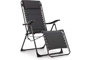 ‎BLUMFELDT blumfeldt California Dreaming Gartenliege - 4 cm hohe Polsterung, verstellbare Rückenlehne, Stahlrahmen, abnehmbares und höhenverstelbares Kopfkissen, PureRelaxation System, ergonomisch, Grau