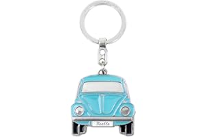 BRISA VW Collection - Porte-clés en métal émaillé Volkswagen avec Anneau, Accessoire de Porte-clés au Design Coccinelle/Beetle (Avant/Bleu)