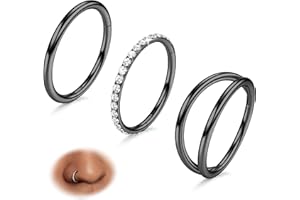 BodyBonita 3 Stück Nasenpiercing – 316L Edelstahl Doppelt Reifen Nasenring 16G/18G/20G CZ Septum Piercing Helix Conch Tragus Daith Ohrring lippenpiercing Schmuck Hypoallergen Frauen Männer 7/8/9/10mm