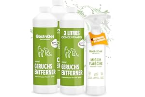 BactoDes - Eliminador de Olor Mascota 3L Concentrado con Botella mezcladora en Spray - Potente Limpiador enzimático Efecto biomicrobiano - Eliminador de Olor Mascotas para orina de Gato, Perro, etc