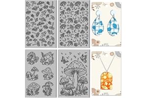CHGCRAFT 4 feuille Texture en Argile Polymère Motif Champignons et Feuilles Motif Papillon Tapis de Texture en Caoutchouc pour la Fabrication de Boucles D'Oreilles Bijoux Loisirs Créatifs 4 x 2.6 inch