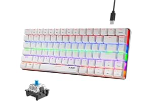 Hoopond Mechanical Keyboard, AK33 Rainbow LED Backlit USB Cable Gaming Mechanical Keyboard, 82-key Compact Mechanical Gaming Keyboard with Anti-ghosting Keys for Gamers & Typists(Blue switch, White)