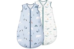Yukkidds 2er Pack Schlafsack Baby 1.5 TOG, 100% Baumwolle Babyschlafsack Neugeborene im 6-12 Monate, Perfekte für Frühling Herbst Winter (Blau Delphin)