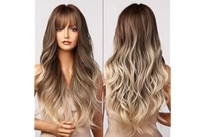 XEERUN Blonde Perücken für Frauen, Perrücke Frauen Blond Lang mit Pony, Lange Lockige Hitzebeständige Faser Synthetische Perücke für Cosplay, Party, täglicher Gebrauch