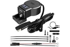 ASOFTY Motorrad USB Ladebuchse, Dual Port Typ-C & USB Kabel, 72W Motorrad-USB-Ladegerät mit Schalter und LED-Spannungsmesser, Wasserdicht Ladeadapter für 12V-24V Motorrad, Roller, Geländewagen