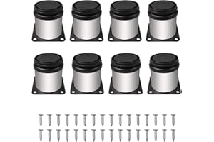 NORSON-NADISHA Regulowane nogi meblowe ze stali nierdzewnej, okrągłe regulowane nogi stołu do szafki kuchennej, metalowe nóżki do szafki z 32 śrubami montażowymi, nóżka do mebli na sofę biurkową (czarne i srebrne) 8 szt