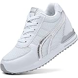 AONEGOLD® Sneakers Zeppa Interna Donna Scarpe da Ginnastica Basse Sportive Fitness Tacco Zeppa 7 CM Nero Bianco Grigio