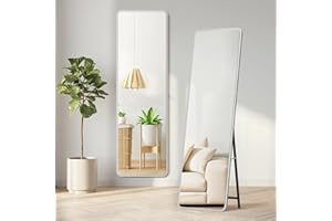 Warmiehomy 160X50cm Wooden Frame Full Length Mirror, Rectangular Standing Full Body Mirror, Hanging or Leaning Against Wall for Bedroom Cloakroom Living Room, White