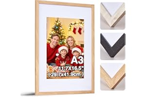 HOUSE DAY A3 Picture Frames, Certificate Frame with Clear Perspex Sheet,Photo Frames for Wall Mount, A3 Wooden Frame for Wedding Photo or Family Photos 29.7x42cm Natural 1pcs