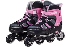 BIGTREE Pattini in linea, 3 marce, con dimensioni regolabili, adulti, principianti, pattini in linea, ruote luminose lampeggianti