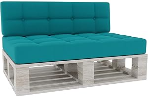 ‎GUTEKISSEN Gutekissen® Palettenkissen Gesteppte Kissen mit Knöpfen, Palettenauflagen Sitzkissen Rückenlehne Gesteppt PFG (Set (Sitzkissen 120x80 +Rückenlehne 120x40), Azurblau)