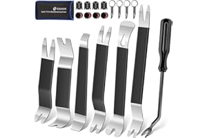 Eaukar Strumenti di rimozione Auto, 18 Kit di Smontaggio per Riparazioni Auto MetalloStrumento Rimozione del Pannello Veicolo Rimozione Cunei Trim Interno Strumento Leva Radio (Argento/Nero)