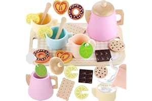GAGAKU Montessori Wooden Tea Set for Toddlers - Pretend Play Kitchen Toys with Teapot, Cups & Play Food Tray - Educational Role Play Gift for 3 4 5 Year Old Girls & Boys (Birthday, Christmas)