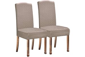 KELUINA Stretch Water-Repellent Twill Jacquard Dining Room Chair Covers Home Decor,Chair Covers for Dining Room Chairs Restaurant Hotel Ceremony (Camel,2 Pieces)