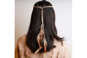 TseenYi Bandeau À Plumes Gypsy Bandeau À Plumes Boho Bandeau À Plumes Perlé Bandeau À Pompons Bijoux Pour Femmes Et Filles Noël Performance Scénique (beige)