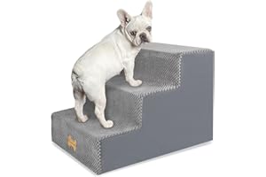 Nepfaivy Scaletta per Cani - Scala per Cani e Gatti per Salire sul Letto, Gradini con Copertura Rimovibile e Lavabile, Grigio, 45x40x34cm