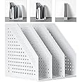 Sivelike A4 File Holder Folding Bookshelf,1 Year Warranty,3 Vertical Compartments magazine file holder,Desk Organizer Document Folder for Office Organization and Storage (3 Compartment,Light gray)