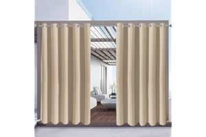Rosnek Outdoor Curtains Waterproof,Thermal Insulated Pergola Curtains Blackout Gazebo Curtain Waterproof Windproof with Eyelet for Patio/Garden/Pergola,Beige,71W''x 96L'',1 Panel