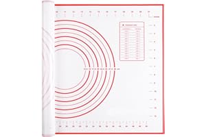 Miorkly Tapis Silicone Patisserie 60 X 40 Cm,Tapis Cuisson Silicone AntidéRapant, Cuisson Tapis PâTisserie Convient à La Fabrication De Macarons, De Fudge, De PâTe, De Pizza(Rouge + Trois Grattoirs)