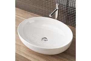 Elegante lavabo ovale con effetto loto per bagno e bagno degli ospiti - waschbecken24 (51x40x13cm, bianco / A588)