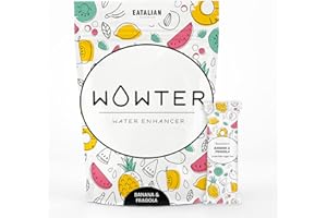 ‎WOWTER BY AMZ BETTER WOWTER by AMZ BETTER, Aromatisiertes Wasserpulver, 24 Beutel Banana Strawberry Flavoured Soluble Powder, Getränkepulver ohne Zucker, ohne Kalorien, GMO Free, Gluten Free, Made in Italy, 96 g