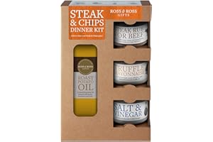 Ross & Ross Gifts - Steak and Chips Quad Kit, Containing Roast Potato Oil, 250ml, Steak Rub, 50g, Salt & Vinegar Salt, 50g and Truffle Mayonnaise, 110g