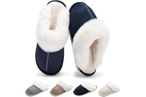 Schuvox Zapatillas Casa Invierno Cálidas Mujer Hombre Pantuflas con Forro de Felpa Zapatillas de Estar por Casa con Plantilla de Espuma con Memoria para Interior y Exterior Unisex 36-45EU