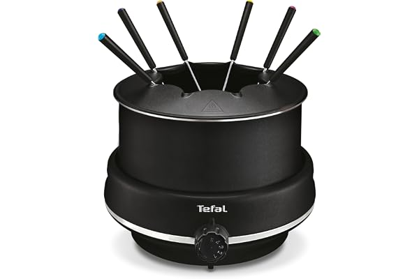 TEFAL EASY FONDUE Fondue électrique 6 personnes, 800W,Thermostat réglable, Capot + 6 pics à fondue inclus, facile à nettoyer, EF261800