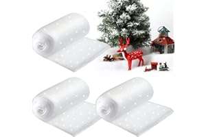 Prmape 3 Rollos Manta de Nieve Navideña 80 * 150cm, Nieve Artificial para Arbol de Navidad, Grueso Alfombra de Nieve Falsa con Tema de Invierno para Decoración de Fondo de Aldea Navideña