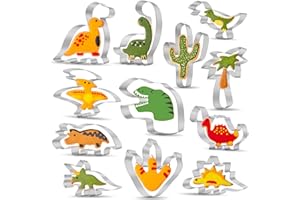 Emporte Piece Dinosaure 12 pcs, Fiambrera Emporte-pièces Patisserie Dinosaure Biscuit, Acier Inoxydable Moule à Biscuits Grande Pour Enfants Dino Party