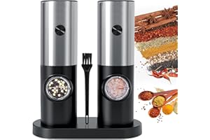 RAYCIAL Macina Pepe Elettrico a Batteria, Macinaspezie con Luce LED Bianca e Rugosità Regolabile, Macinapepe, Macina Pepe, 2 Pacchi Macina Sale e Pepe, Macina Sale e Pepe Elettrico