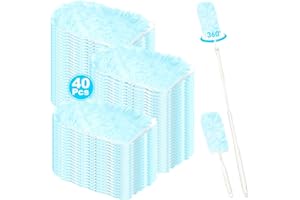 YOMKILU 42 Pezzi Piumini Cattura Polvere Ricariche Compatibile con Swiffer Duster, 360° Spolverare Elettrostatico con 1 Manici Telescopici Lungo e 1 Manubrio Corto, Spolverini per Capelli, Polvere