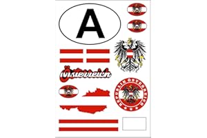 APROM Österreich Aufkleber Karte Stickerbogen - PKW Auto Motorrad - Biker Fahne Flagge -Tuning - Auslandskennzeichen - Urlaub - Banner 17 x 24 cm