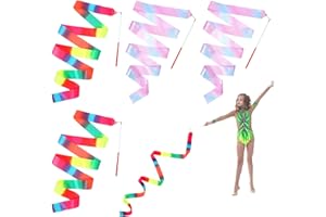 BREMOROU 4Pcs Rhythmic Dance Ribbons, Ribbon Dancer Wand For Kids, 78.74 Inch Rhythmic Gymnastics Ribbons Dancer Wand With Rod, Soft Rainbow Ribbon Twirling Dance Streamers, Baton Stick Twirling for Girls