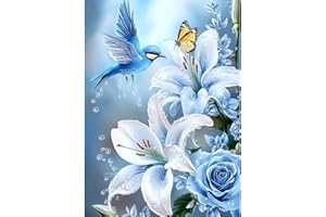 CEOVR Peinture Diamant Adulte Fleurs,30x40cm Diamond Painting Adulte​,5D DIY Diamond Art Kit Complet,Oiseaux et Lys