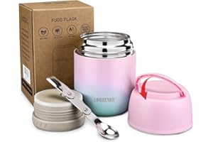 Itslife Thermo per Alimenti 500ml, Contenitore Termico per Alimenti di Acciaio Inossidabile con Cucchiaio Pieghevole, Isotermico Sottovuoto per Cibi Caldi e Freddi (Rosa-Verde)