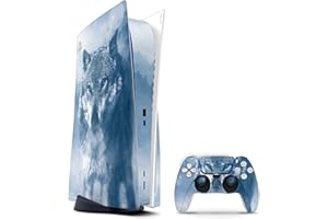 Skins4u PS5 Slim Skins Aufkleber für Playstation 5 Konsole und Controller Skin Vinyl Skin Sticker PS5 Disc Edition Skin Faceplate Design Schutz Folie (Wolf Blue Eyes, Alte große PS5 mit Disk)