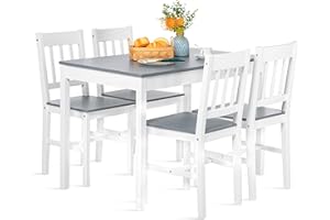 FURNITABLE Esstisch mit 4 Stühlen, Essgruppe Kiefer Holz für Esszimmer, Küche, Wohnzimmer, Grau und Weiß
