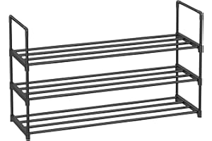 SONGMICS Zapatero de 3 Niveles, Zapatero de Metal, Organizador de Zapatos, para 12-15 Pares de Zapatos, Apilable, Pasillo, 30 x 92 x 55 cm, Negro LSA303B02
