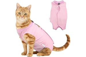 Ling & Bai Cat Professional Recovery Suit, Cat Onesie for Cats After Surgery Female Abdominal Wounds Anti Licking Vest Shirt Outfit for Pet (Pink, L)