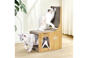 PAWTASY Cat Scratching Board L Shaped Cat Scratcher Cat Cardboard House with Ball Toy for Indoor Cats Suitable for Resting and Playing Christmas