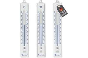 Lantelme 3 Stück Außenthermometer Set Temperatur + - 50°C 17cm länge | Wetterfest Analog Thermometer für Innen und Außen in Weiß | Gartenthermometer Zimmerthermometer für Garten Balkon Terrasse