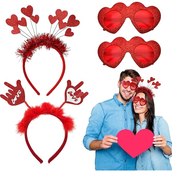 Herz Haarreif Rot Mit Pailletten | Für Valentinstag, Party, Karneval | Glitzer Kopfschmuck