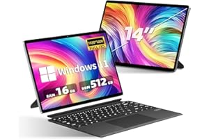 DARYUKUM Ordinateur portable 2 en 1, Laptop 16 Go LPDDR5 + 512 Go ROM SSD N100 CPU métal PC Portable, tablette à écran tactile 14 pouces 1920 x 1200 FHD, WIFI6 BT 5.2/Type-C/Micro HDMI, clavier amovible