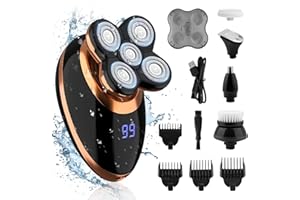 PINNKL 5 in 1 Men's Floating Razor, Electric Shaver, Rechargeable Portable Shavers for Men Waterproof with LED Display for Beard Trimmer Haircutter