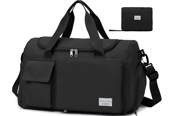 Tokeya Sac de Voyage Femme Homme Pliable Grande Capacité Sacs de Sport avec Compartiment Chaussure y Poche Humide, Imperméable Sac à Bandoulière Léger Weekend Fourre-Tout Sport Gym Bag, Noir