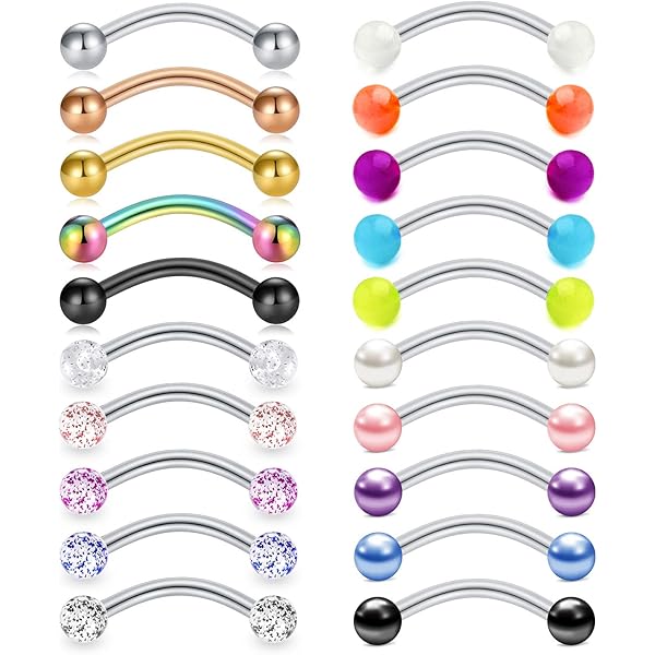 Dochais 12 stuks wenkbrauwpiercing goud zilver gebogen barbell rook- en navelpiercing hart, maan, helix, conch en daith 16G 8mm sieraden voor dames en meisjes, Roestvrij staal